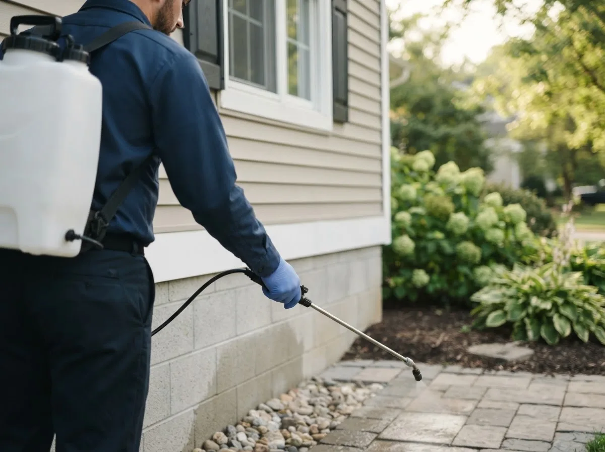 Pest control technician inspecting a home in Harford, NY